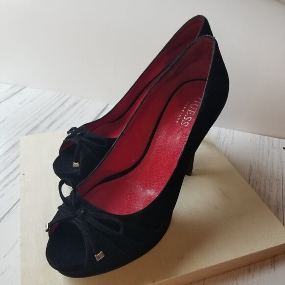 GUESS Black Suede Platform Heels Size 6 π  - Picture 5 of 11